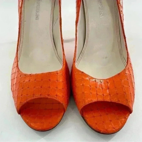 Enzo Angiolini heels sz 8 orange leather snakeskin embossed vintage y2k bright - Picture 3 of 13